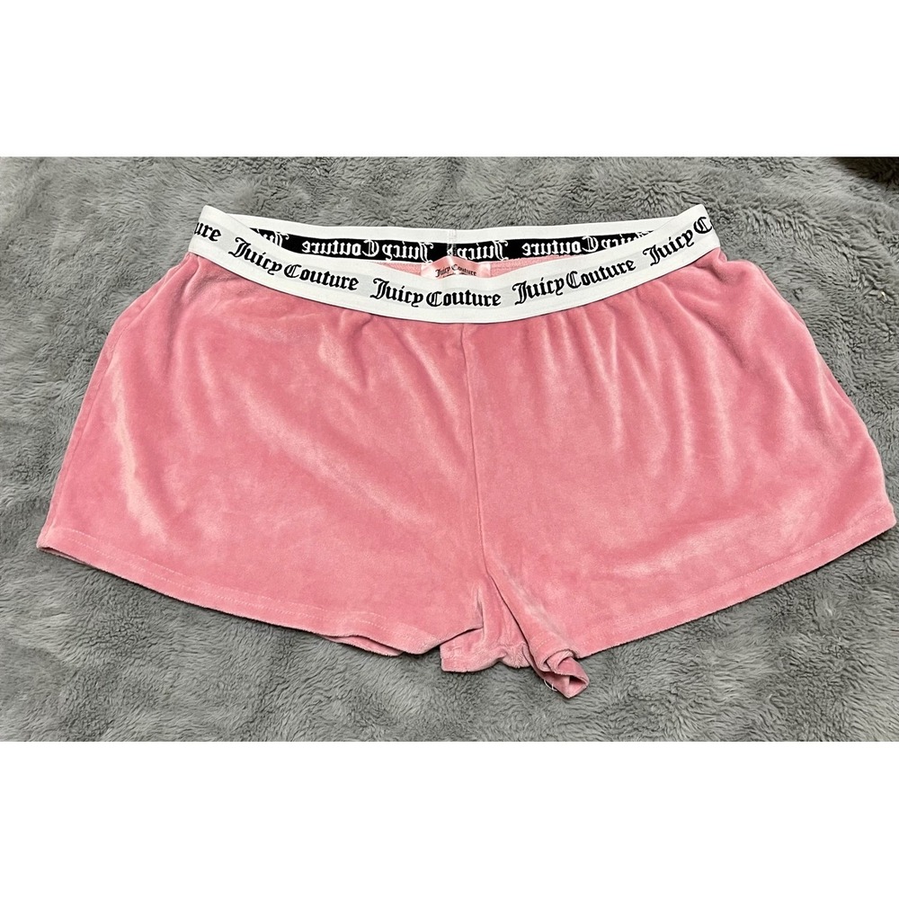 Juicy Couture Pink Velour Lounge Shorts Sparkle Logo Size L